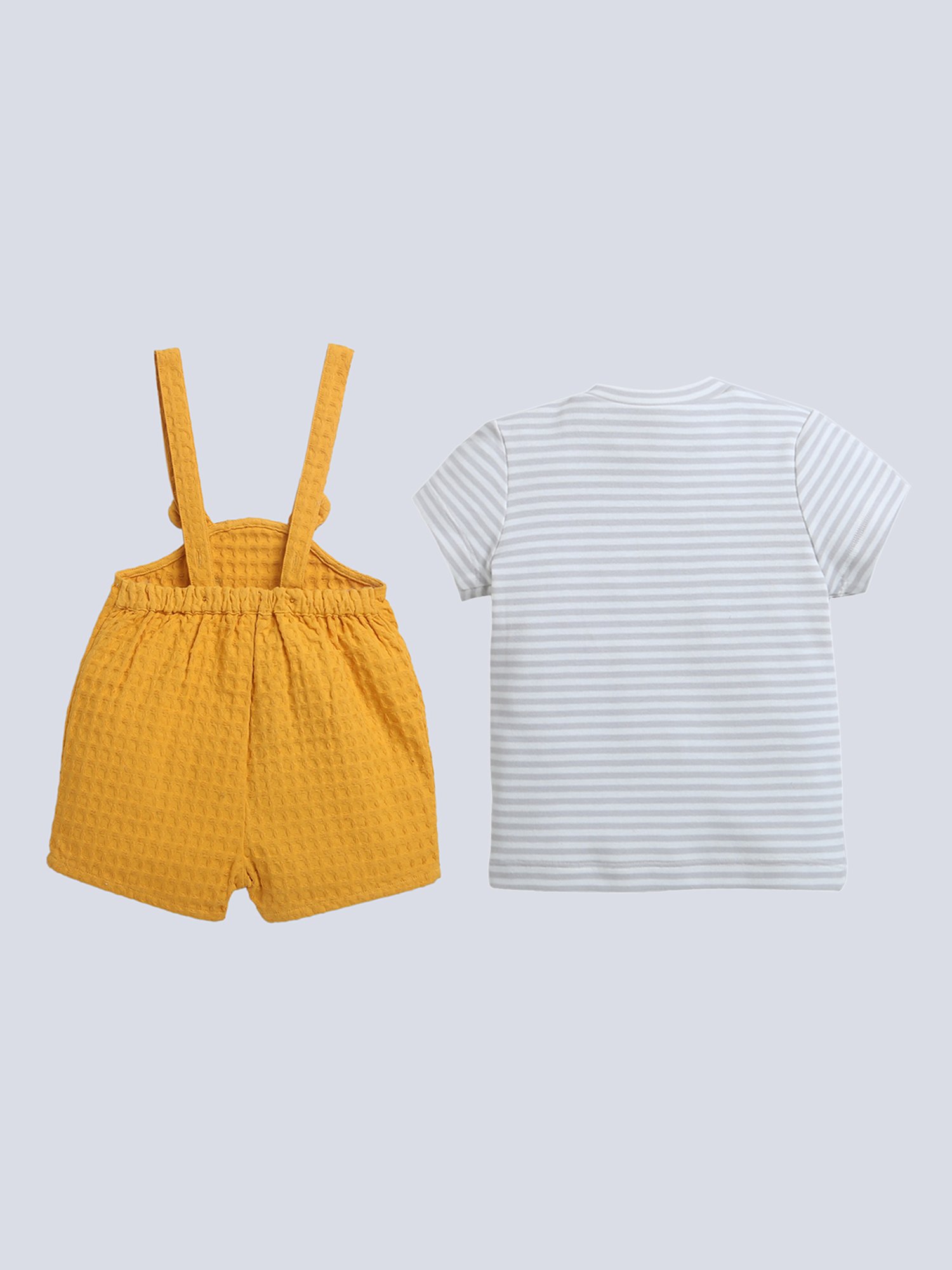 Nino Bambino Kids White & Mustard Striped T-Shirt with Dungaree