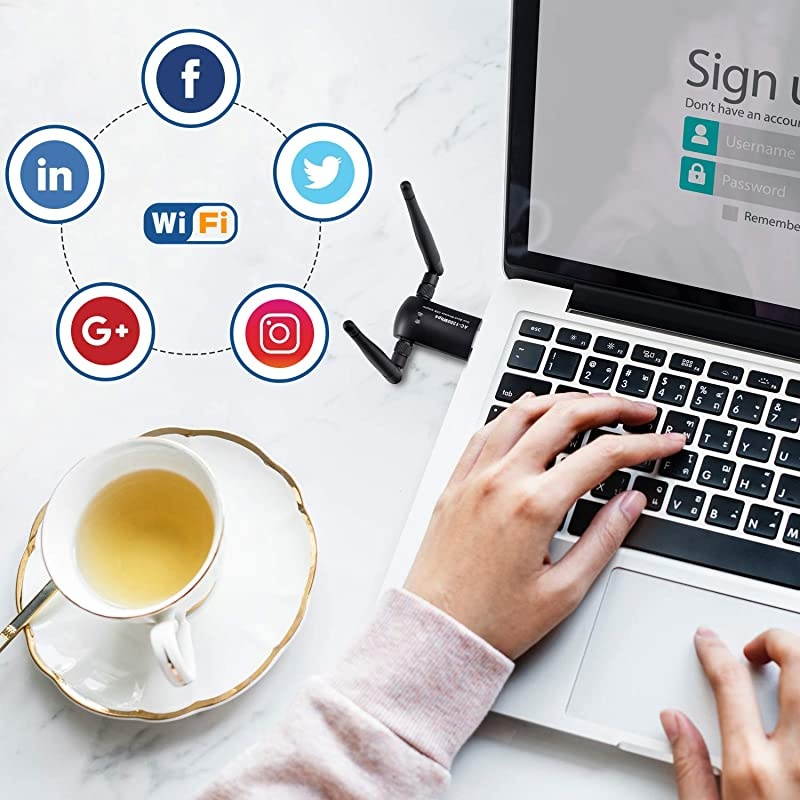 USB WiFi Adapter 1200Mbps USB 30 Network WiFi Dongle High Gain with 2 X 5dBi Antennas for PCDesktopLaptopMac Supports Windows 108817 1