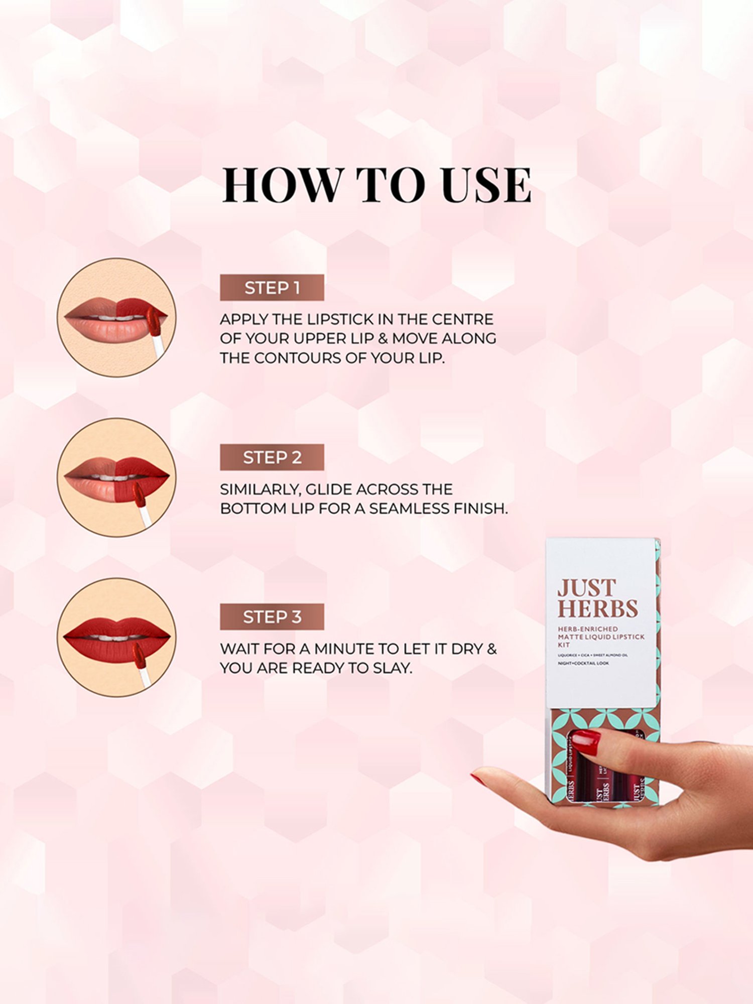 JUST HERBS Herb-Enriched Matte Liquid Lipstick Kit - Pastels + Nudes Look