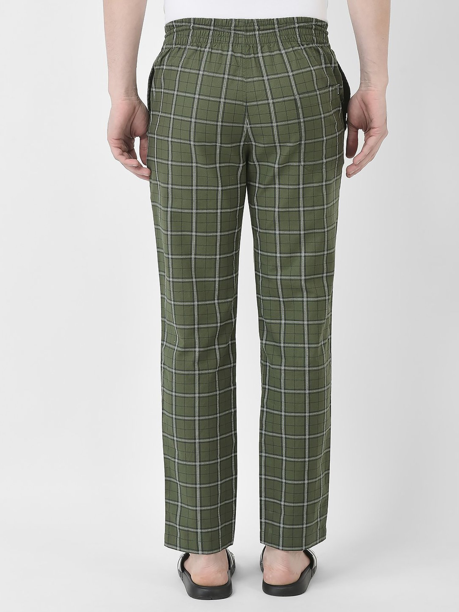 Crimsoune Club Green Regular Fit Check Cotton Lounge Pants