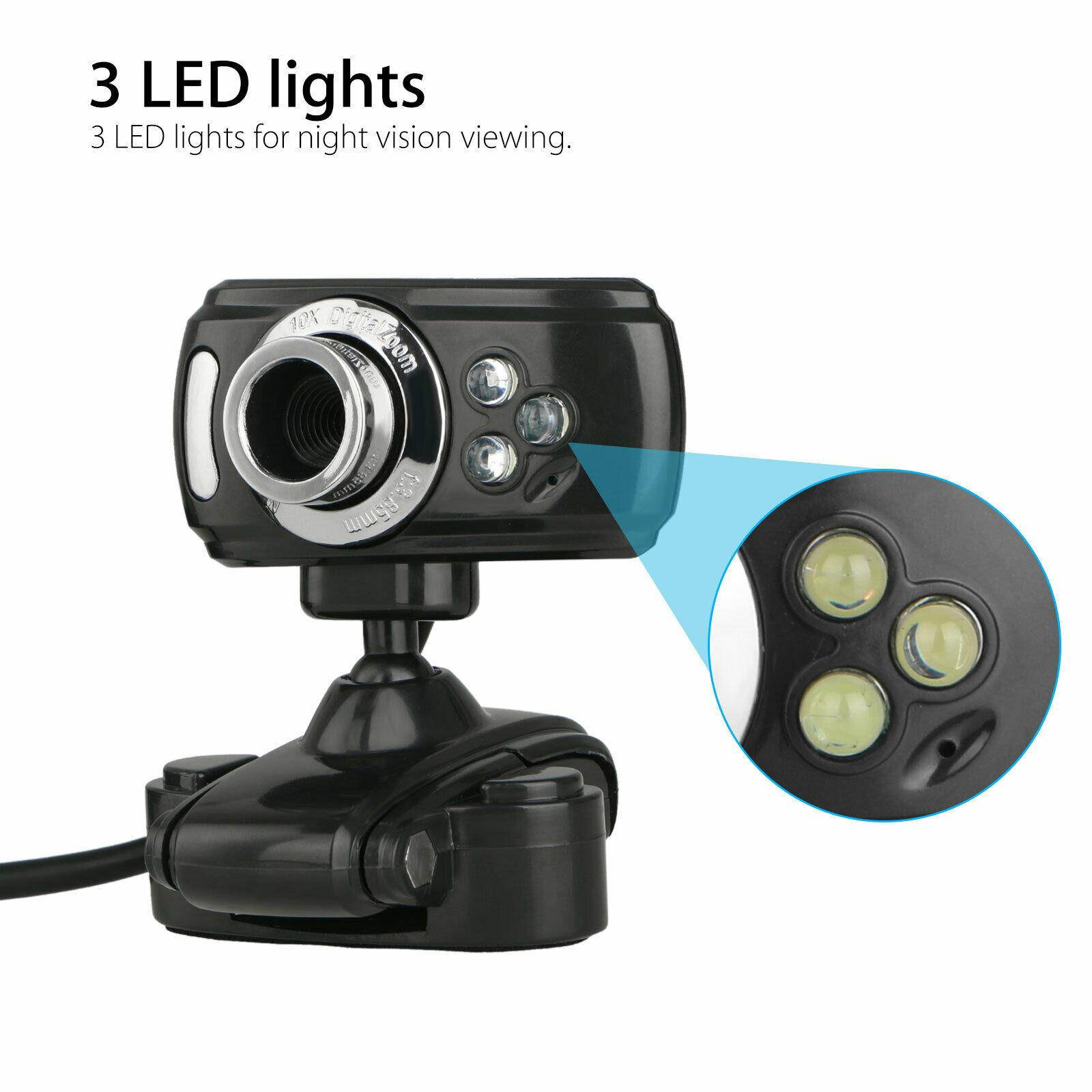 3 LED HD Webcam Video Camera USB with MIC Clip-on for Computer PC Laptop Desktop