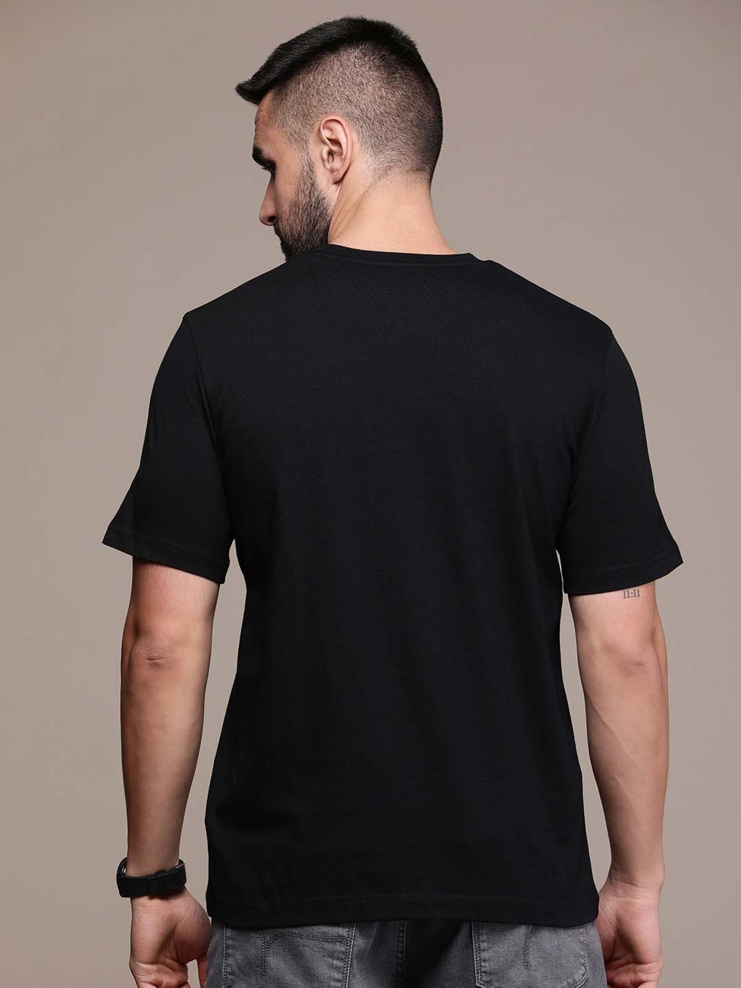 Burnt Umber Black Regular Fit Graphic Print Crew T-Shirt