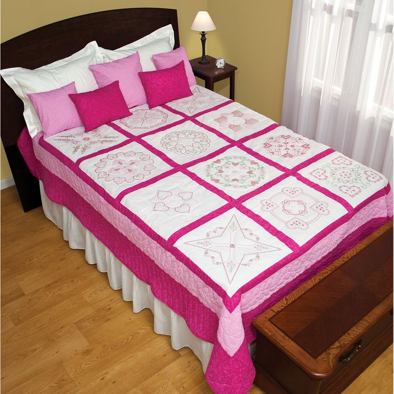 Jack Demspey Stamped Sampler Quilt Blocks 18"X18" 12/Pkg-Hearts