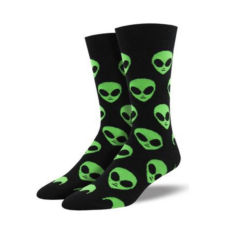Novelty Socks 10.0" Come In Peace Black Cotton Crew Alien Socksmith  -  Socks