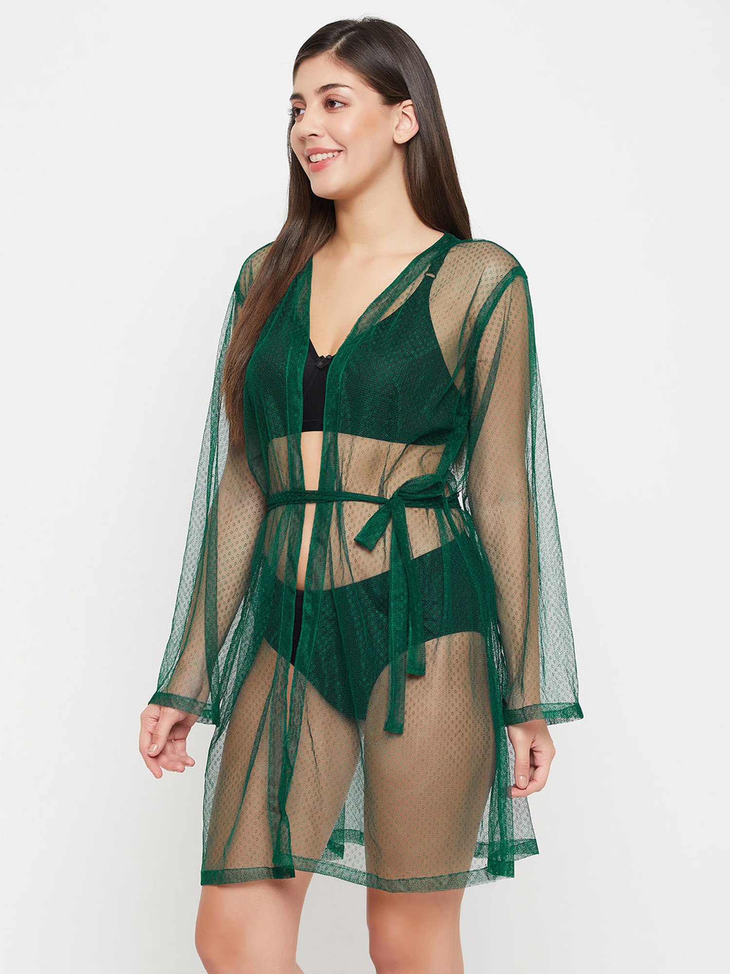 Clovia Green Lace Robe