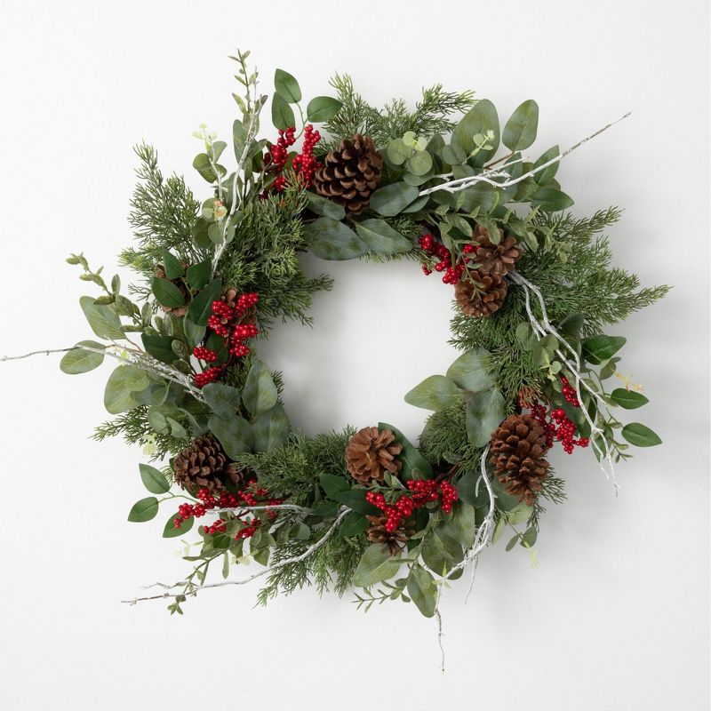 Sullivans Pine & Berry Artificial Wreath 24"H Green