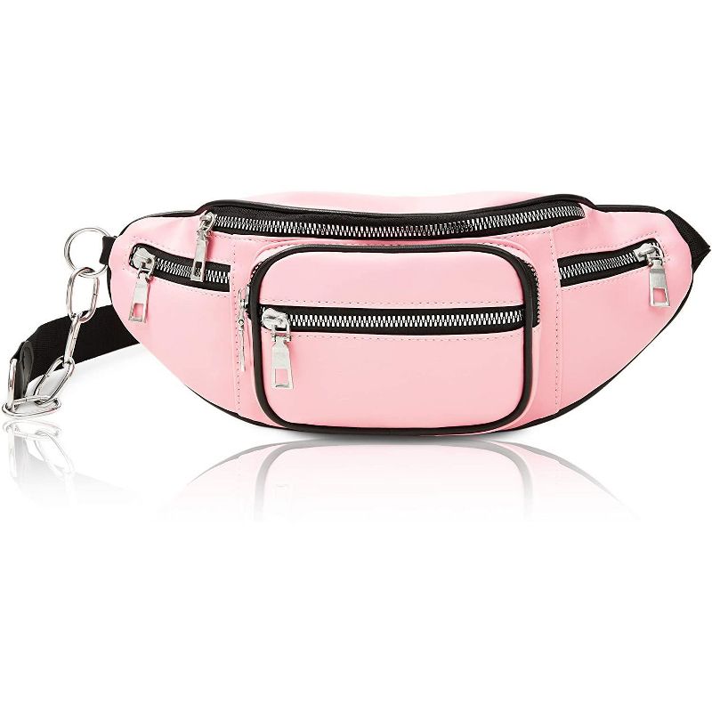 Pink Faux Leather Fanny Pack with Adjustable Strap 33-52 Inches (Plus Size)