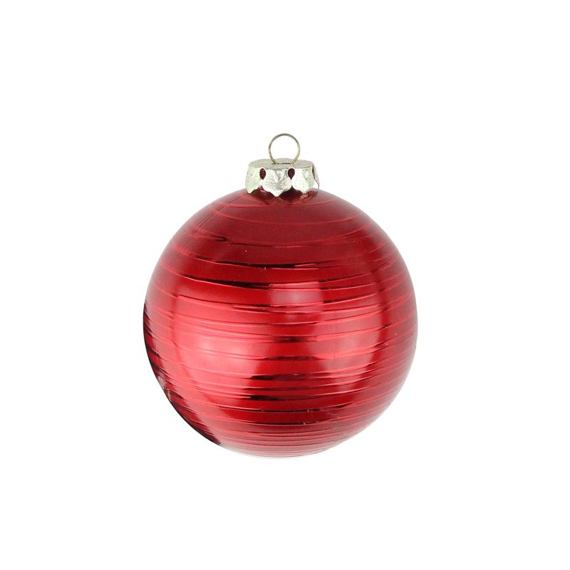 Barcana 2ct Shiny Drizzled Line Shatterproof Christmas Ball Ornament Set 3.25" - Red