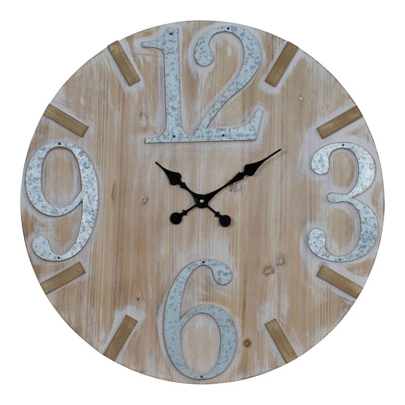 VIP Home & Garden 27.5"x1.5"x27.5" Wood/Metal Wall Clock 28" Brown/Silver