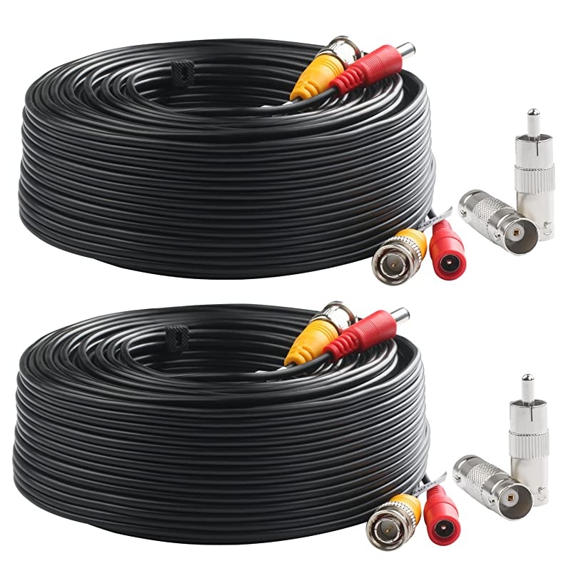 BNC Video Power Cable 2 Pack 200 Feet PreMade AllinOne Video Security Camera Cable Wire with Four Connectors for CCTV DVR Surveillance System