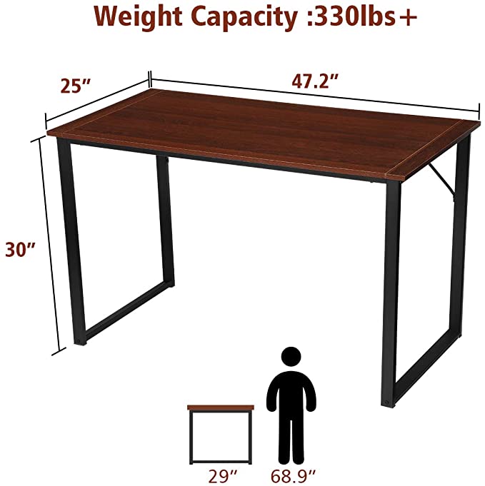 47" Large Computer Desk Metal Frame Wooden Desktop Home Office Study Work