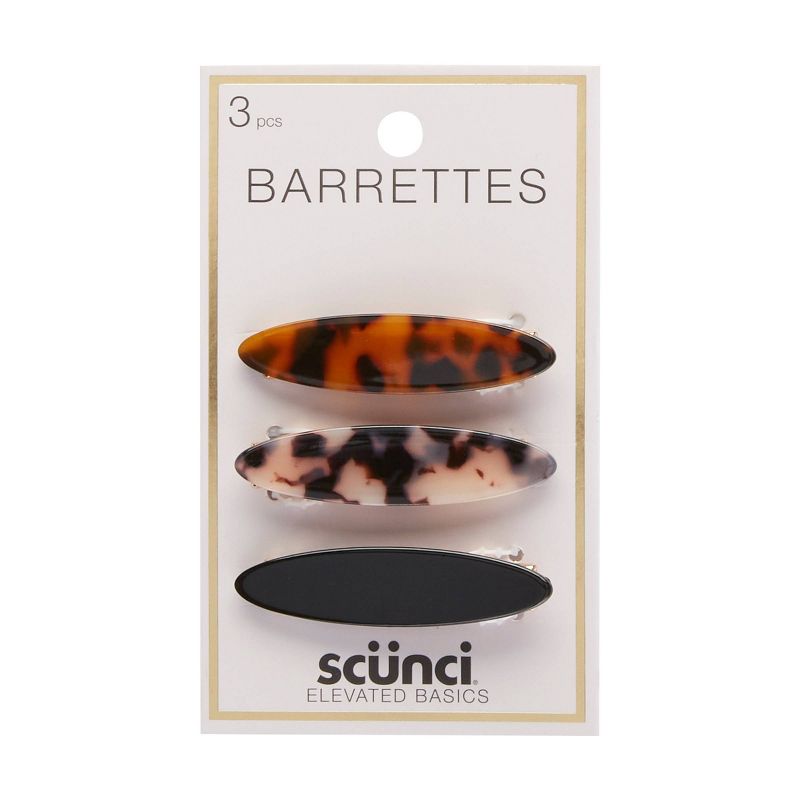 scunci Barrettes - Assorted/Tort/Black - 3pk