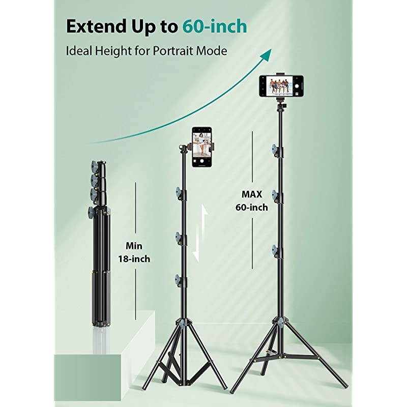 60 Phone Tripod  Universal Phone Tripod Stand with Bluetooth Remote Tripod for iPhone Heavy Duty Fully Adjustable Fits iPhone 12 Pro Max Mini 11 Xs Samsung Note 20 S20 Plus and All Phones