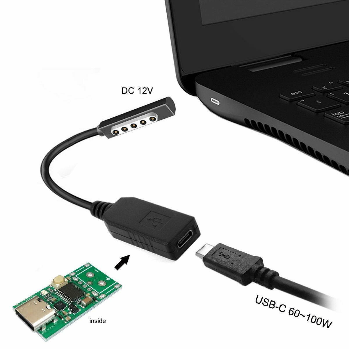 DC 12V USB Type-C USB-C Female to Surface Pro1 Pro2 Charge Cable Adapter 0.3m