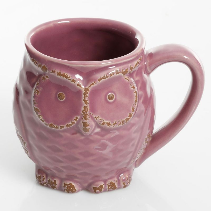 Gibson 4 Piece Nocturnal Gaze 18 Ounce Stoneware Owl Mug Set in Assorted Colors