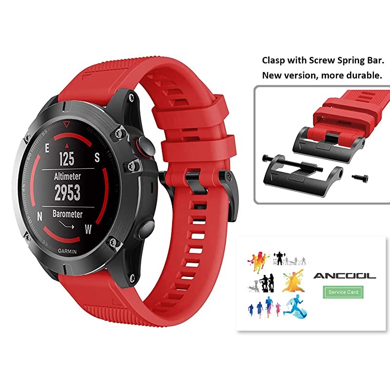 Compatible with Fenix 5 Band Easy Fit 22mm Width Soft Silicone Watch Strap Replacement for Fenix 5Fenix 5 PlusForerunner 935Approach S60Quatix 5 Red
