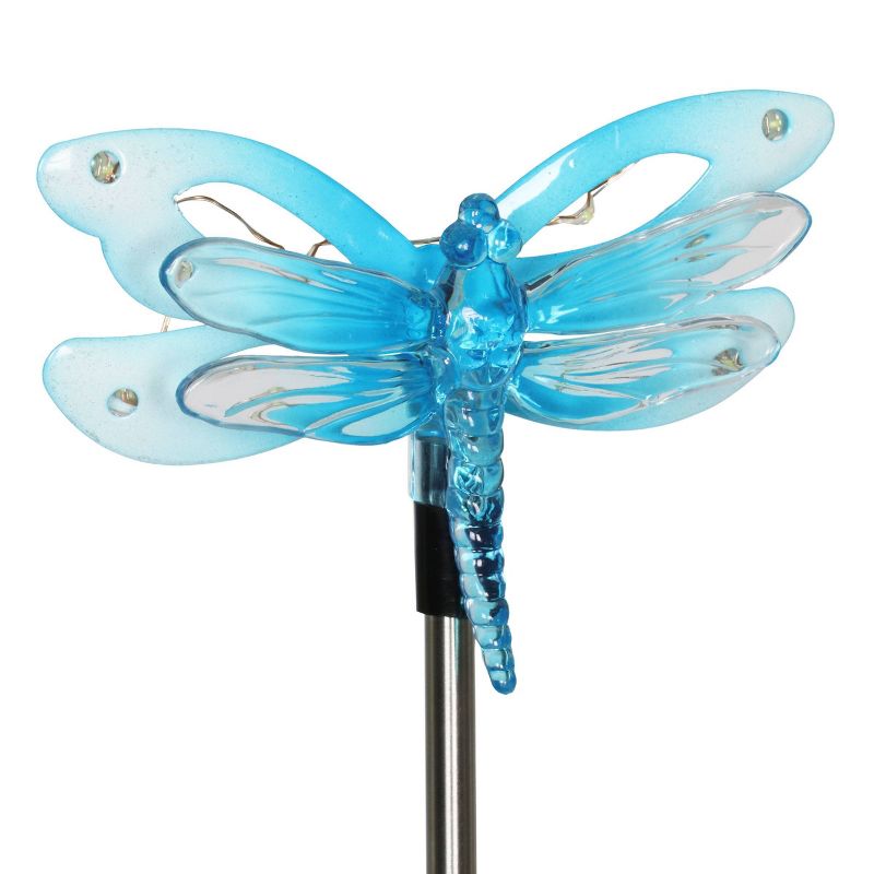 33.85" Metal and Acrylic Solar Dragonfly Stake Blue - Exhart