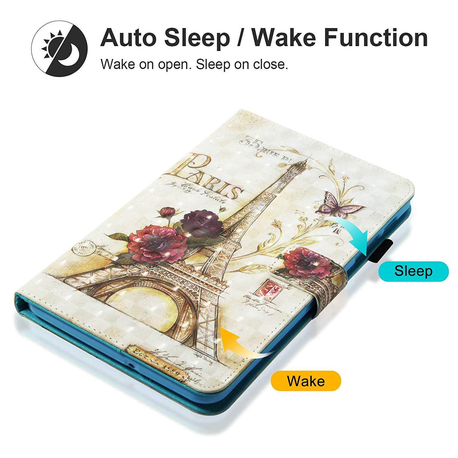 UUcovers Samsung Galaxy Tab E 8.0 Inch T377 Case, Slim Lightweight PU Leather AUTO Wake/Sleep Folio Smart Wallet Case with Cards/Cash Holder for SM-T375/ T377-Paris Tower