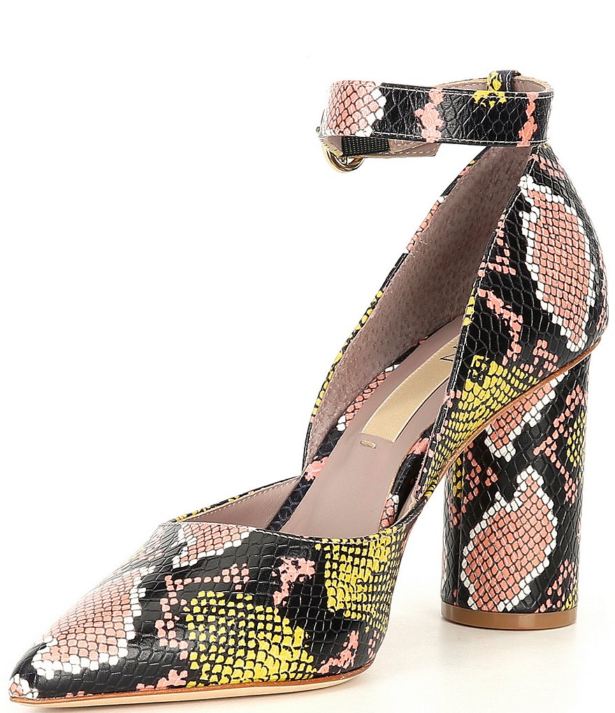 Deltan Jami Snake Print Ankle Strap Pumps
