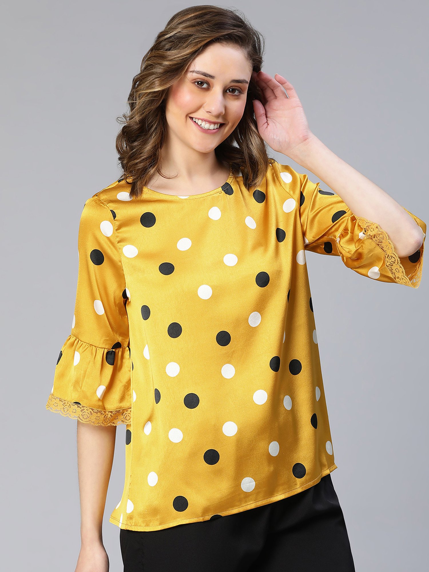 Oxolloxo Yellow Satin Polka Dot Top