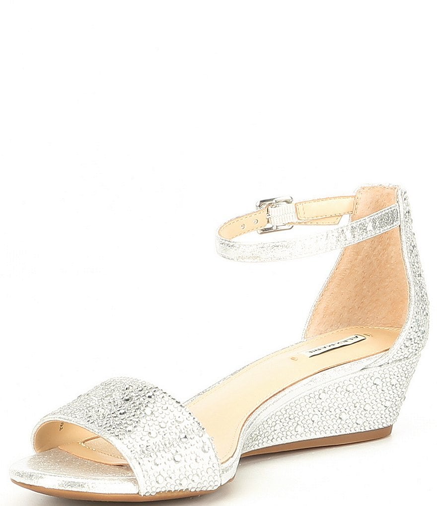 Alex Marie Mairithree Rhinestone Embellished Ankle Strap Wedge Sandals