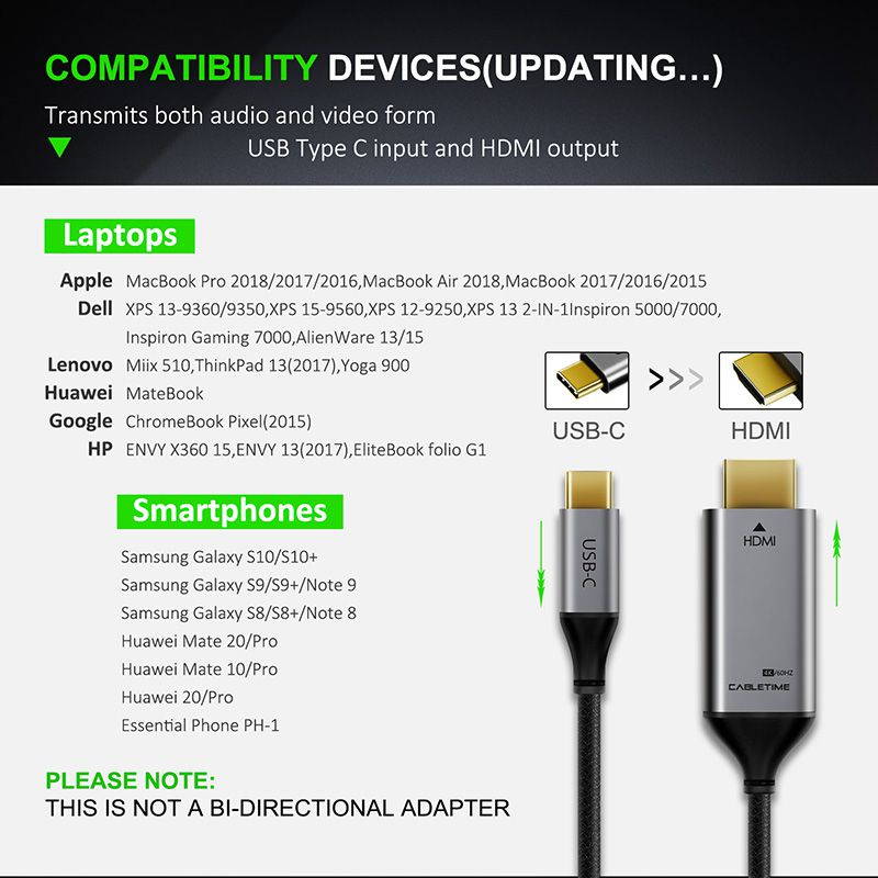 CABLETIME USB C to HDMI Cable 4k hdmi cable 4K 60Hz Type C HDMI  for Samsung