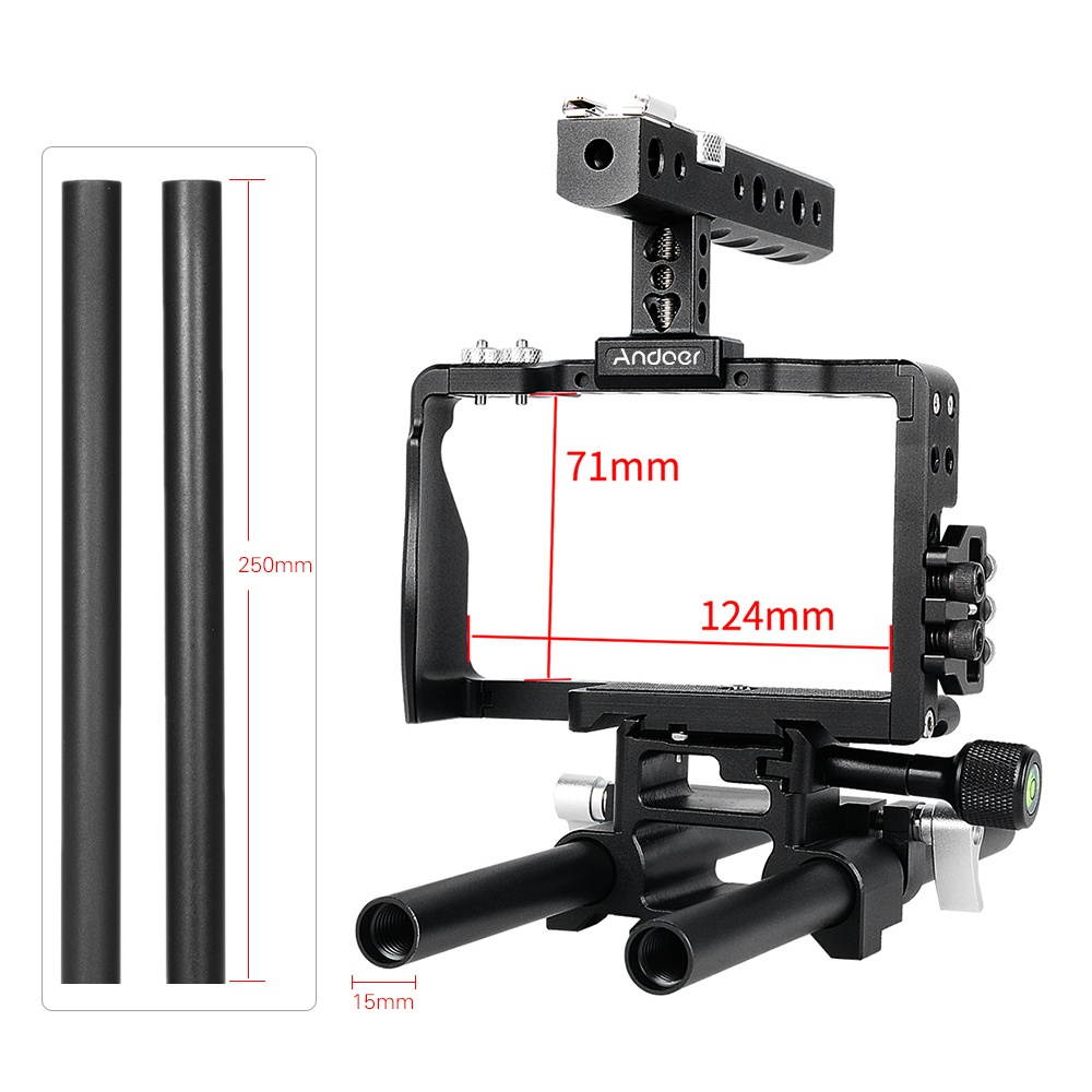 Andoer Professional Video Cage Rig Kit Film Making System w/ 15mm Rod Accessory Replacement for Sony A6000 A6300 A6500 ILDC Mirrorless Camera Camcorder