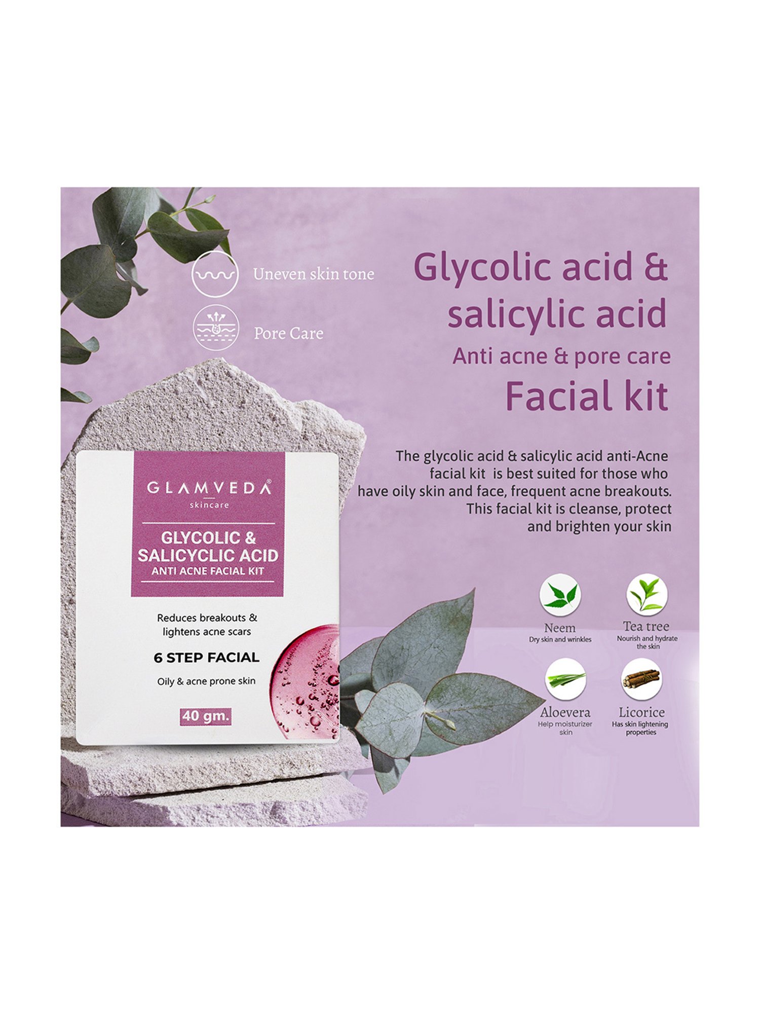 Glamveda Glycolic & Salicylic Acid Anti Acne Face Wash and Facial Kit Combo