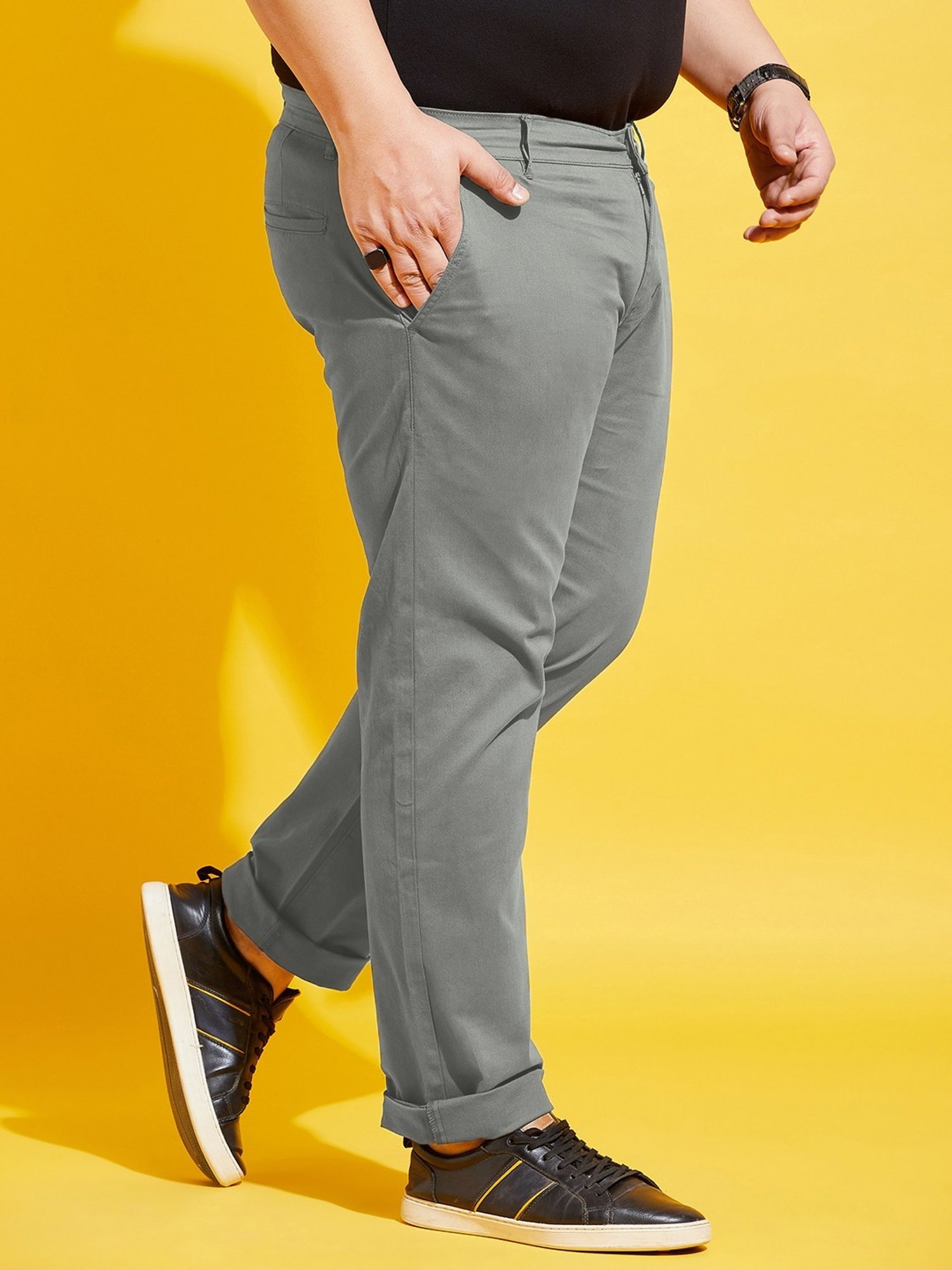 Bigbanana Plus Size Grey Cotton Regular Fit Chinos