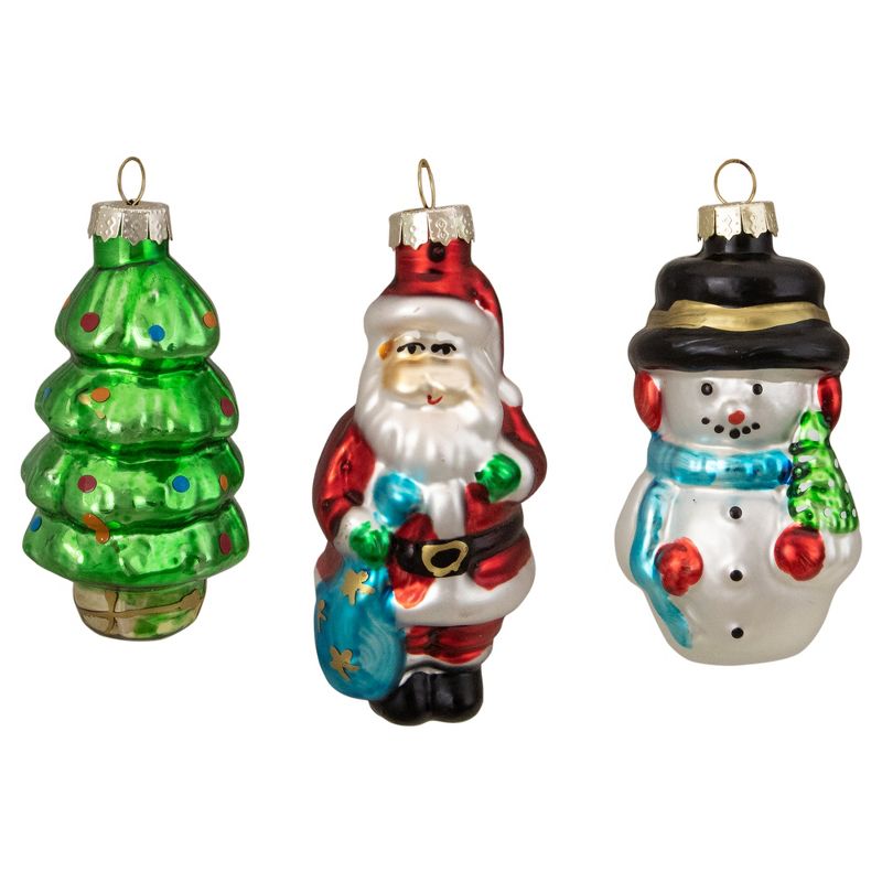 Northlight Set of 3 Holiday Figurines Hanging Glass Christmas Ornaments 3"