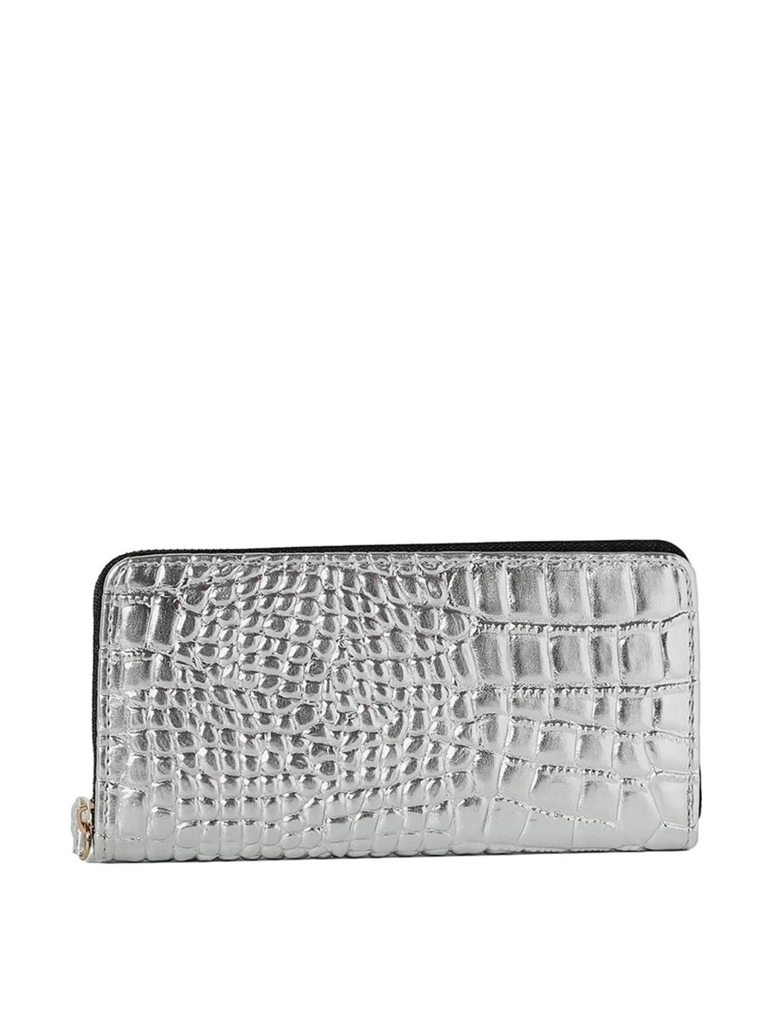 HauteSauce Silver Textured Zip Around Wallet for Women