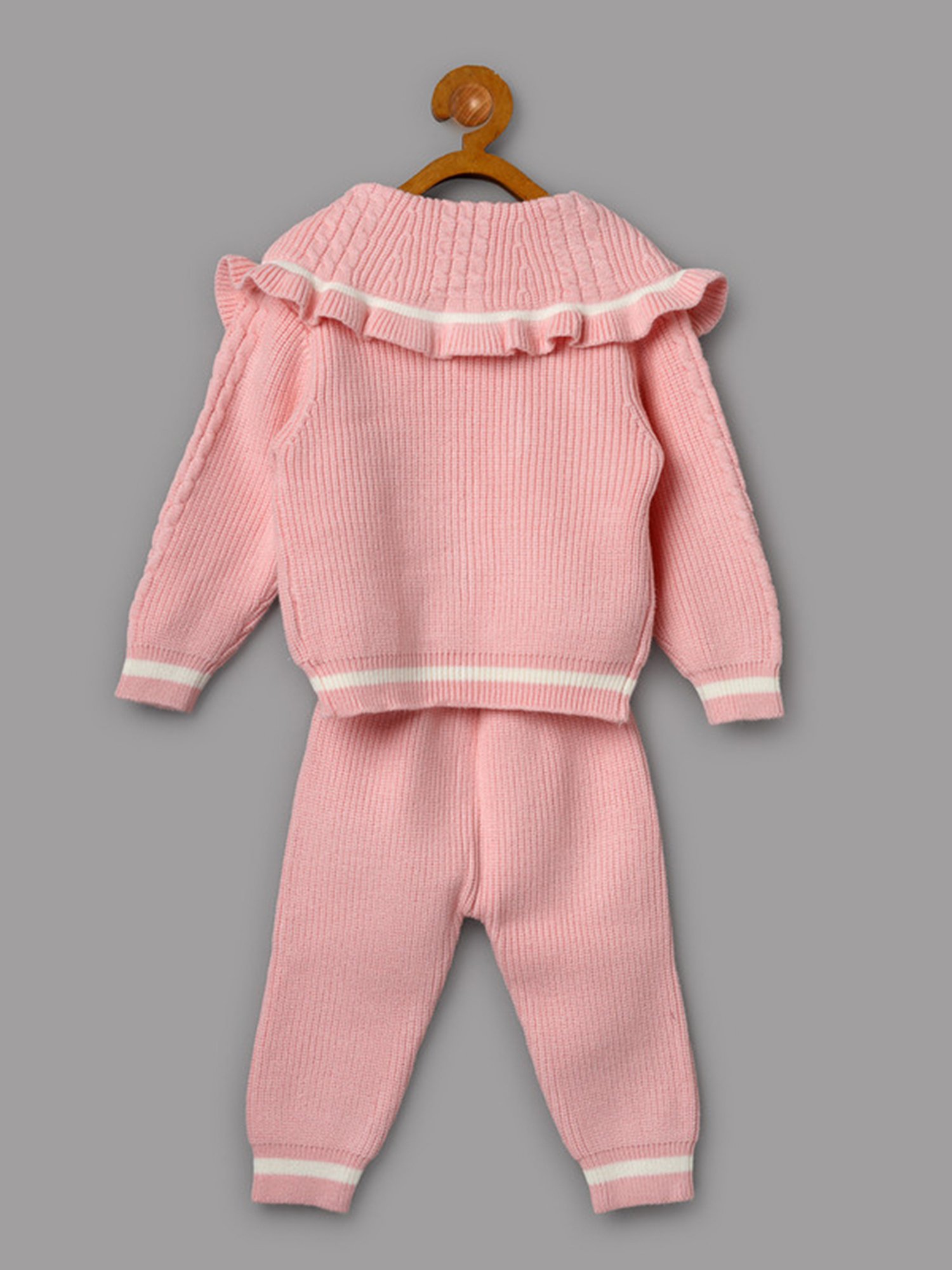 NEUDIS Girls Pink Self Design Full Sleeves Sweatshirt with Joggers