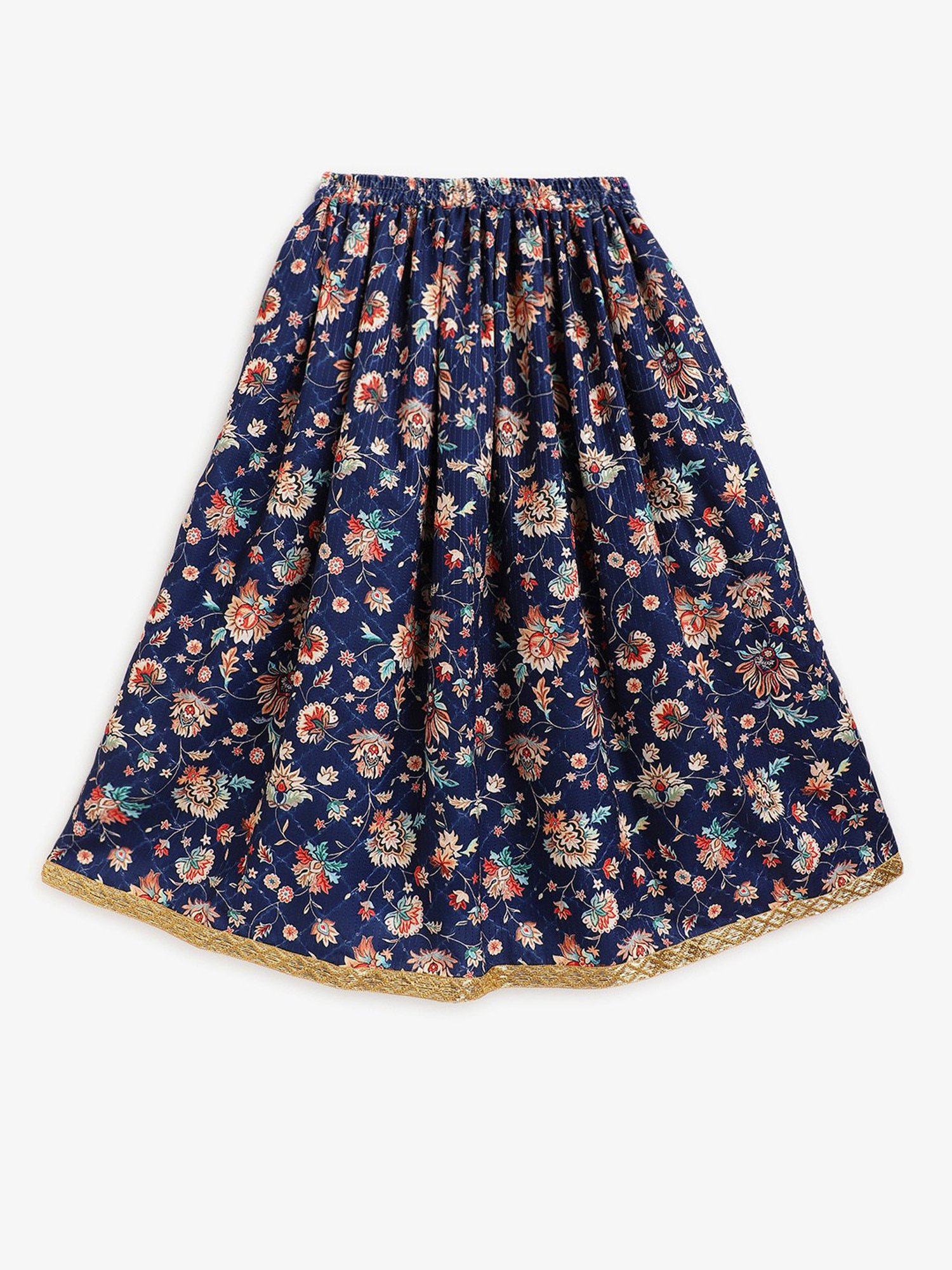 Campana Kids Navy & Red Floral Print Lehenga, Choli with Dupatta