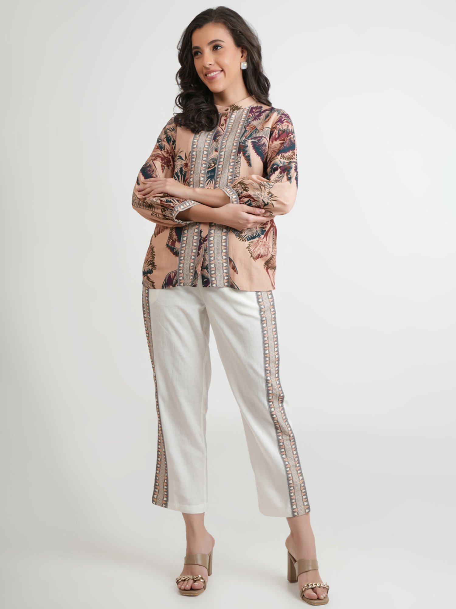 Zolo Label Peach Floral Print Top Pant Set