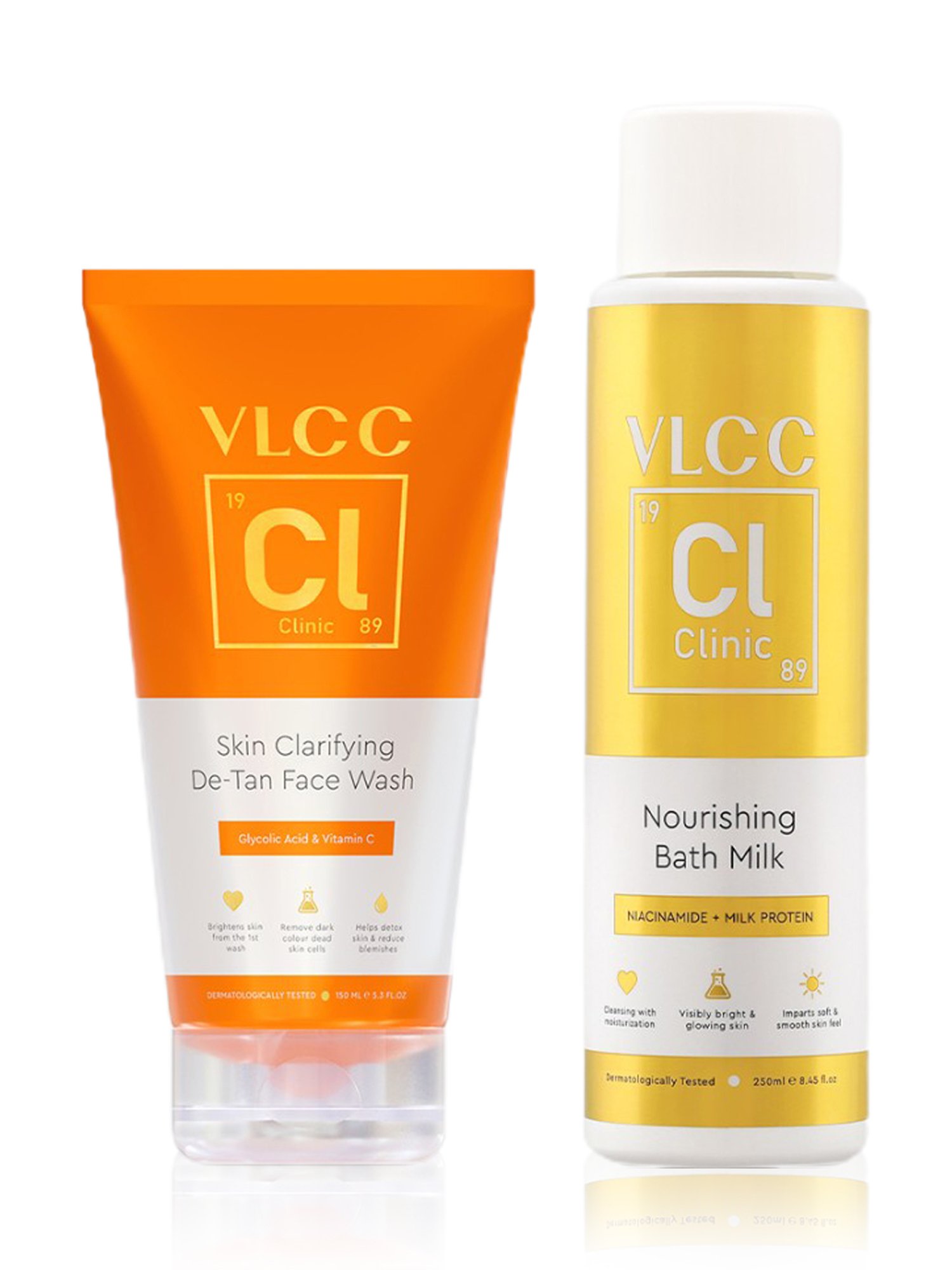 VLCC Clinic Nourishing Bath Milk & Skin Clarifying De-Tan Face Wash Combo