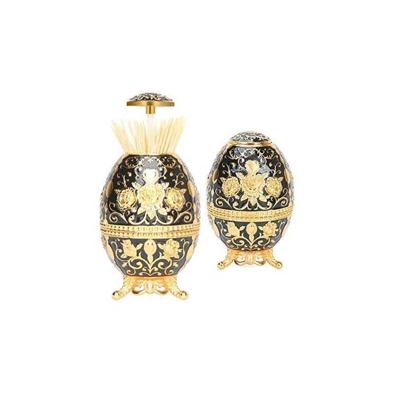 Gorgeous Automatic ToothpicHolder with Bottle Opener, Hand Press Retractable Retro ToothpicDispenser Toothpicks Case Can Box Container for Kitchen Home Restaurant (Shiny Black- Gold Rose)