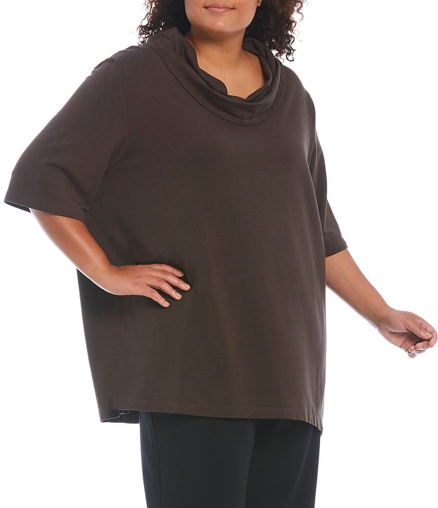 Bryn Walker Plus Size Enola Bamboo French Terry Elbow Sleeve Cowl Neck Tunic
