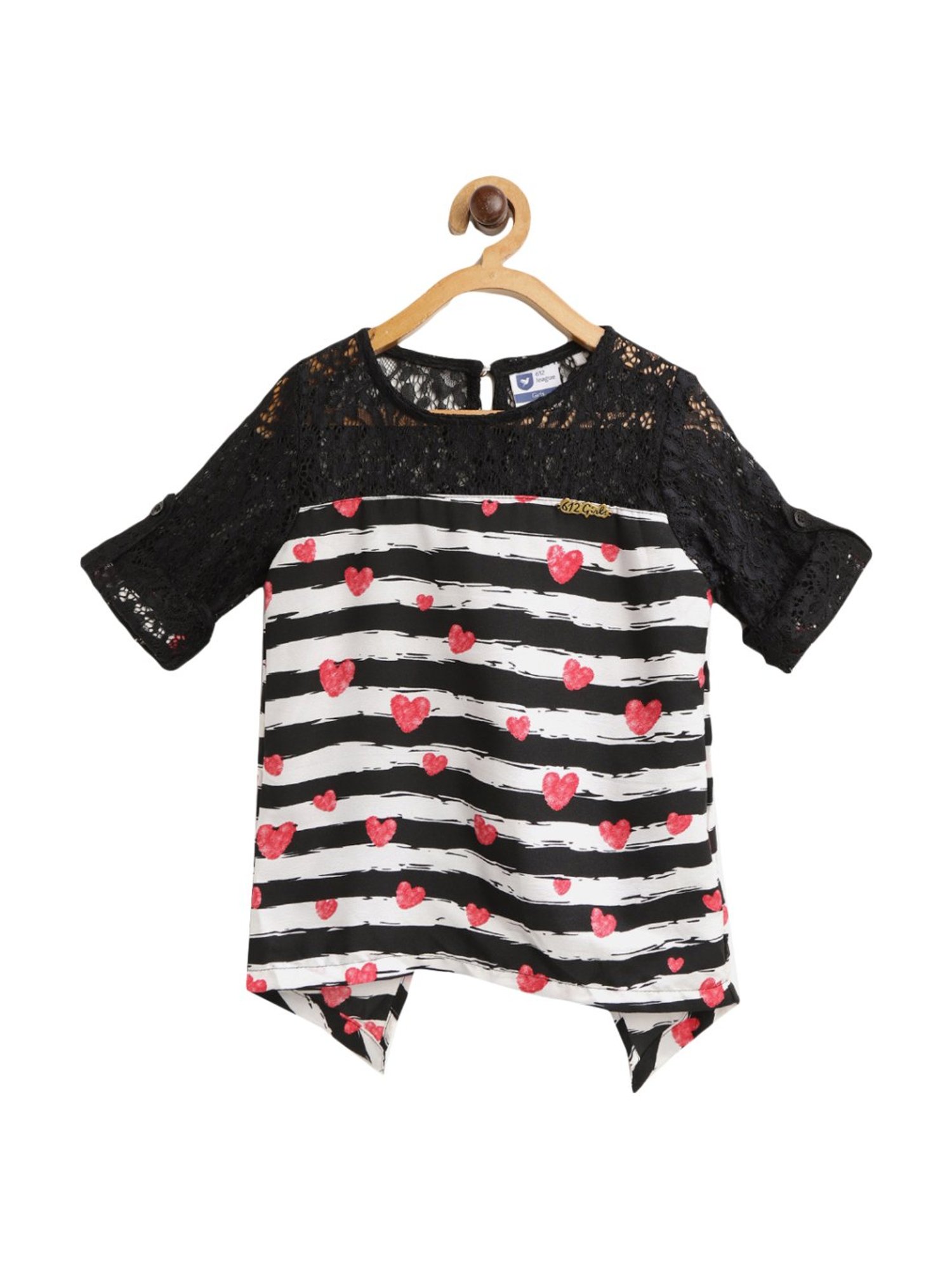 612 League Kids Black Cotton Printed Top