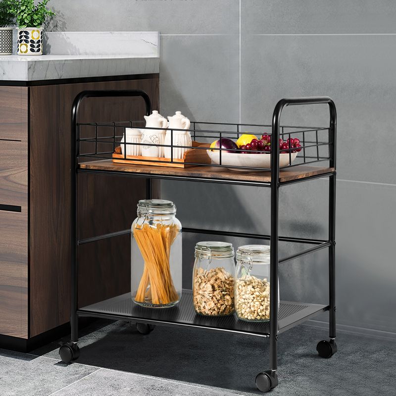 Costway 2-Tier Storage Rolling Cart Trolley W/Lockable Wheels Organizer Metal Frame Black