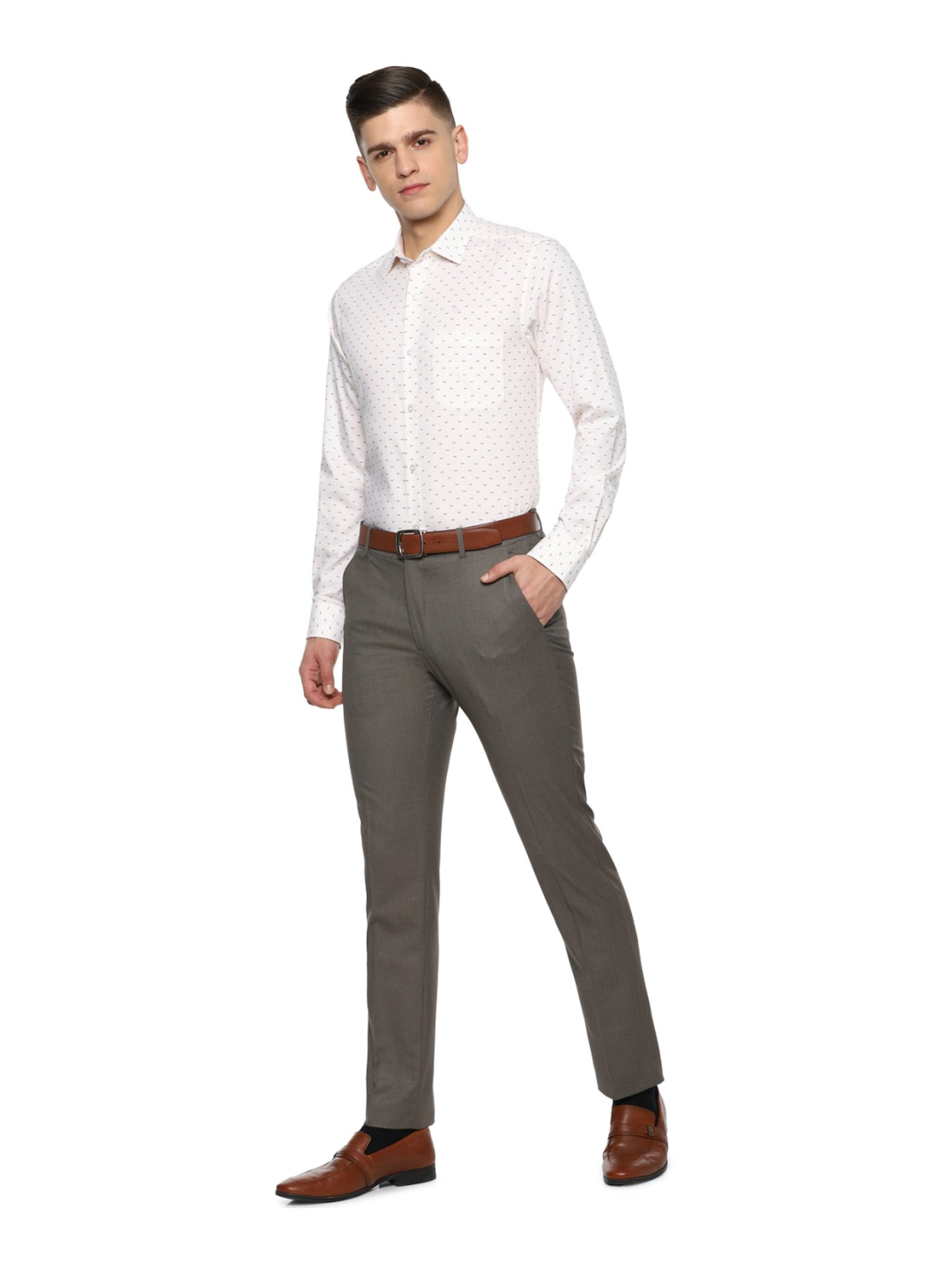 Louis Philippe Permapress Brown Slim Fit Flat Front Trousers