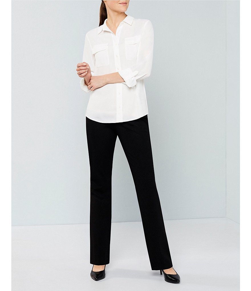 Investments Olivia Machine Washable Point Collar Neck Long Sleeve Button-Front Roll-Tab Utility Blouse