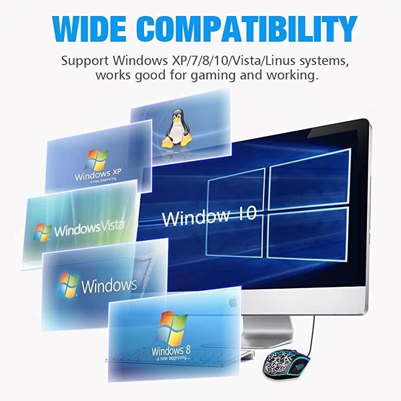 Wired Gaming Mouse, Ergonomic USB Optical Mouse Mice with Chroma RGB Backlit, 1200 to 3600 DPI for Laptop PC Computer Games & Work &ndash;Black