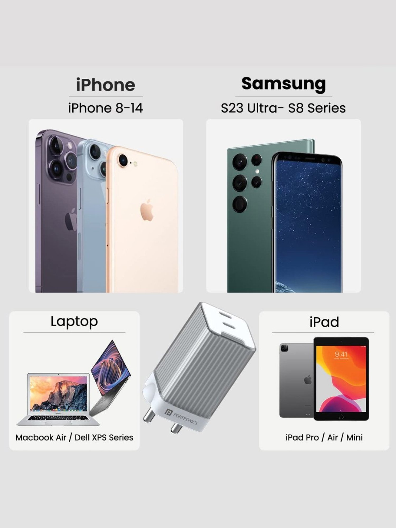 Portronics Adapto 4 Dual Ports High Power PD Charger with Supports Laptop Charging (White)