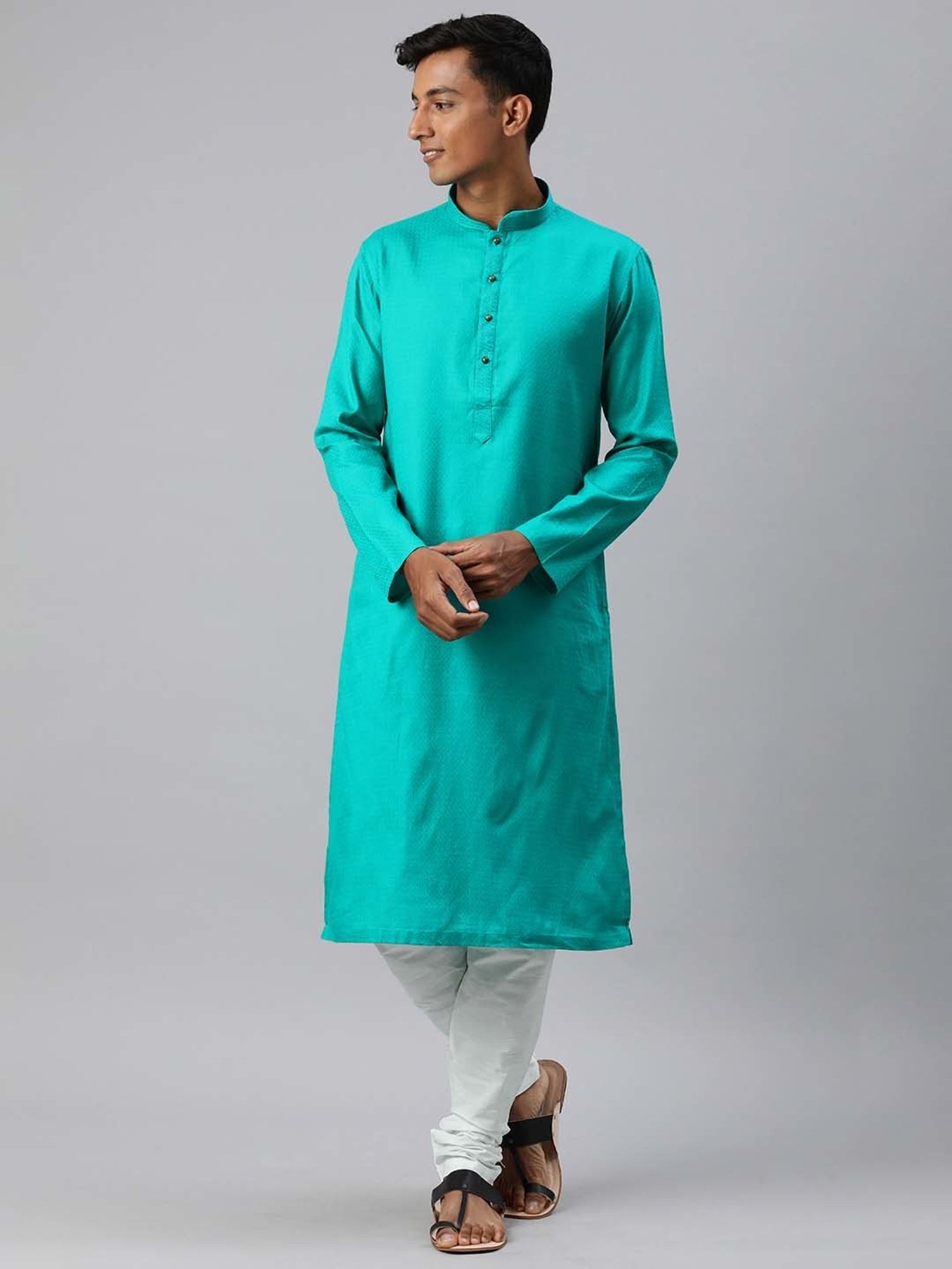 Manthan Aqua & White Regular Fit Self Design Kurta & Churidar Set