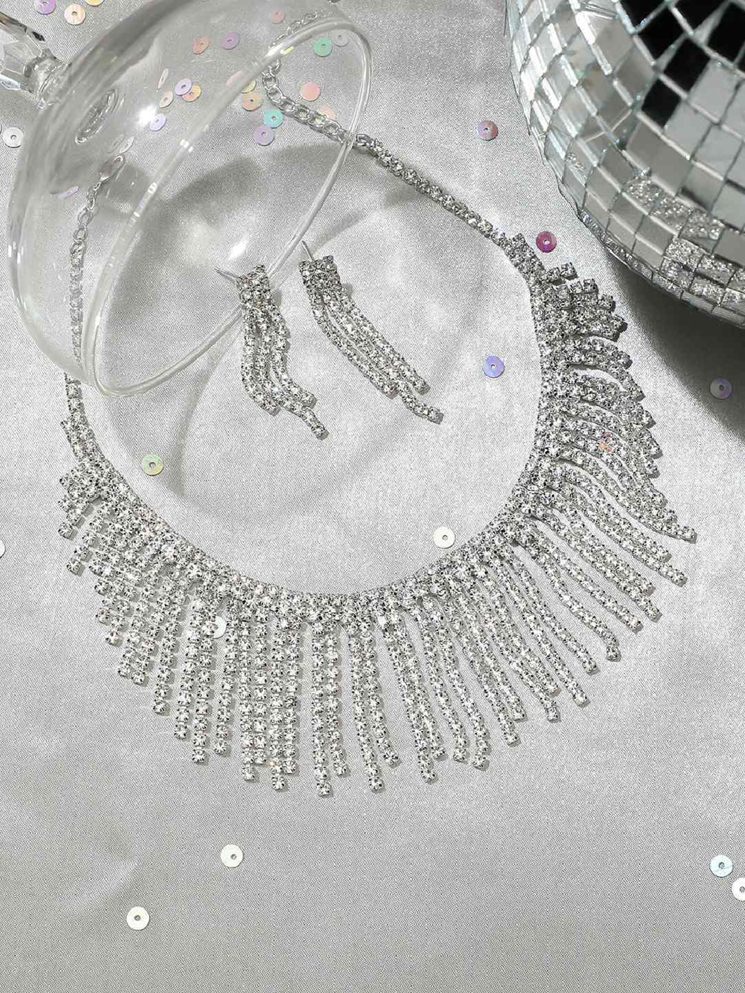 Sohi Silver Plated Designer Party Necklace and Earring Set For Women