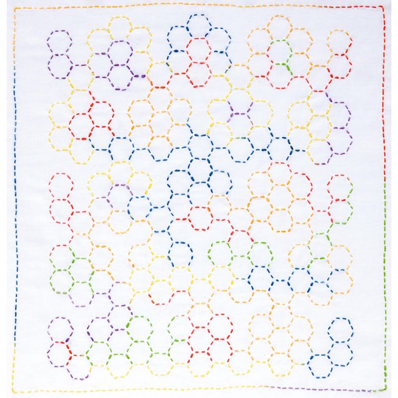 Sashiko World America Stamped Embroidery Kit-Grandmother's Flower Garden