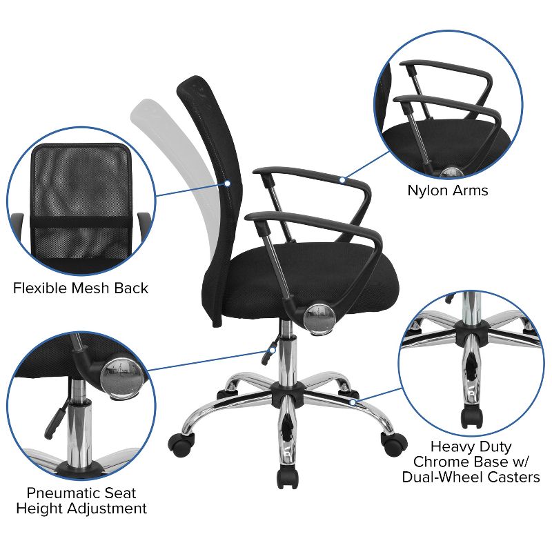 Emma and Oliver Mid-Back Black Mesh Swivel Task Office Chair with Lumbar Support Band