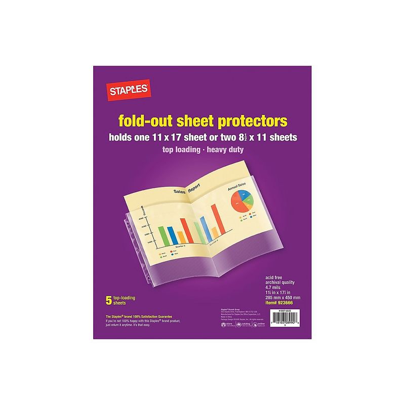 Staples 11" x 17" Top Loading Fold-Out Sheet Protectors 5/Pack (15937-CC) 
