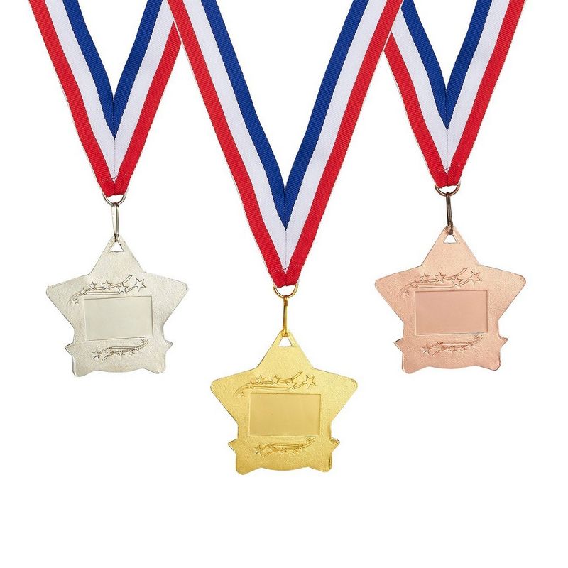 Juvale 3-Piece Award Medals Set - Metal Star-Shaped Gold, Silver, Bronze for Competitions, Spelling Bees