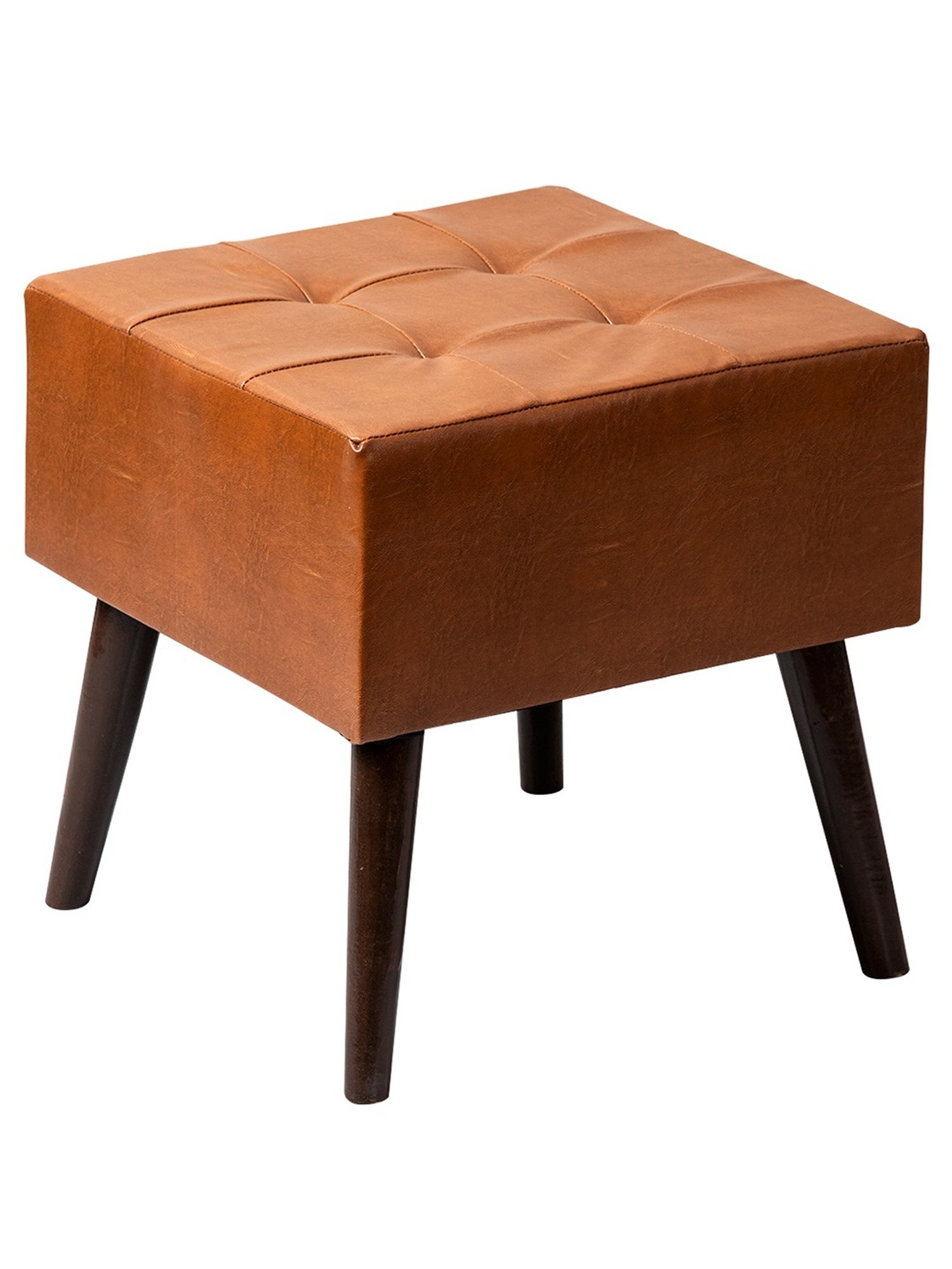 Nestroots Solid Brown Leather 4 Leg Chowki for Living Room